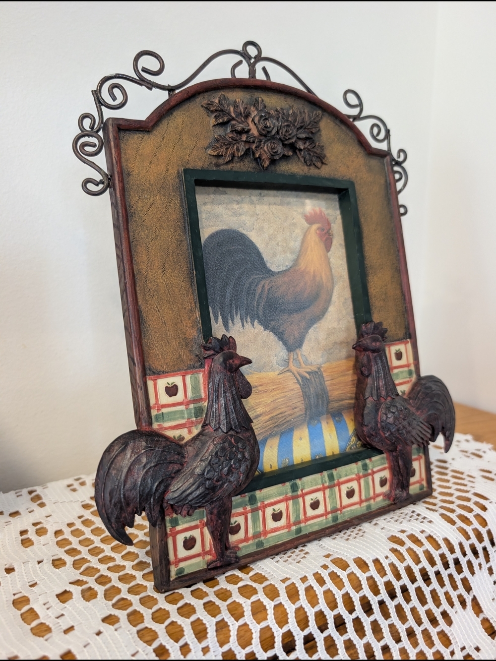 Rustic Rooster Decorative Picture Frame - Red/Brown